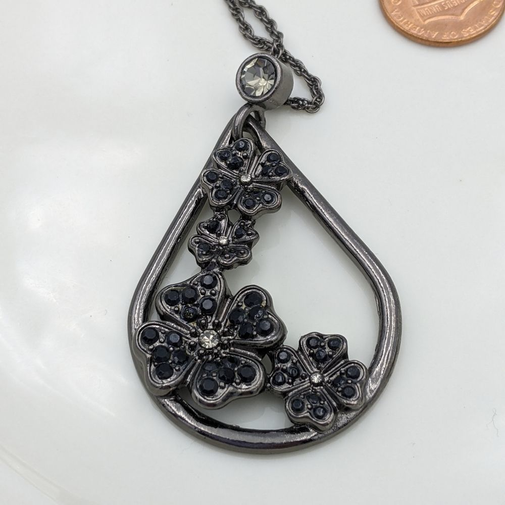 Sean Black Floral Crystal Large Pendant Necklace